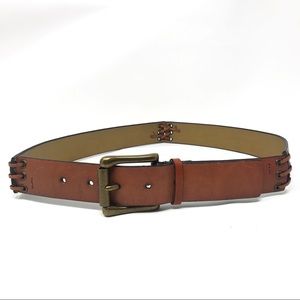 Brown Leather Belt Stitched Jointed Medium M